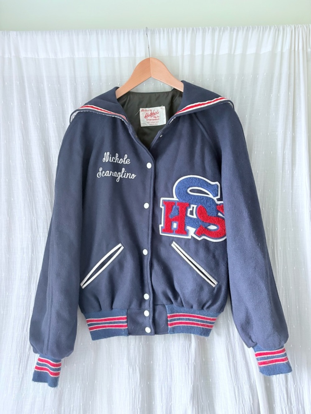 Vintage 90s Varsity Jacket Navy Red Wool "Spartans 98" Letterman Cheer Style